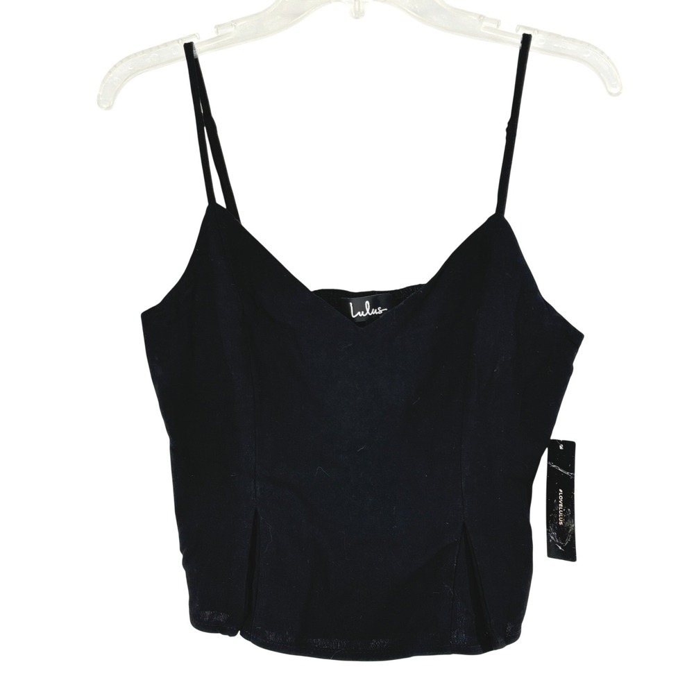Lulus Black Cami Crop Top Smocked Back Womens M Minimal Chic NWT